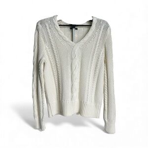 Brooks Brothers Women’s Cotton Multi-Cable V-Neck Sweater Size Large